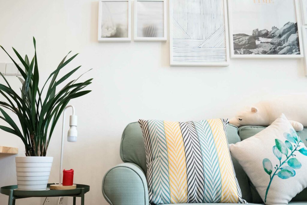 Living room with a couch and side table