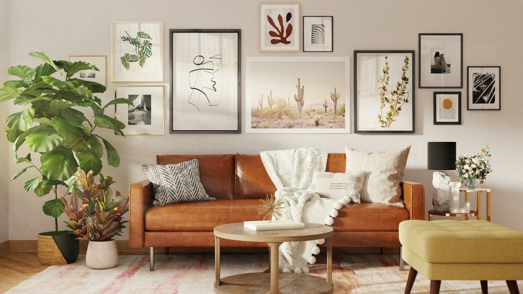 Living room with gallery wall